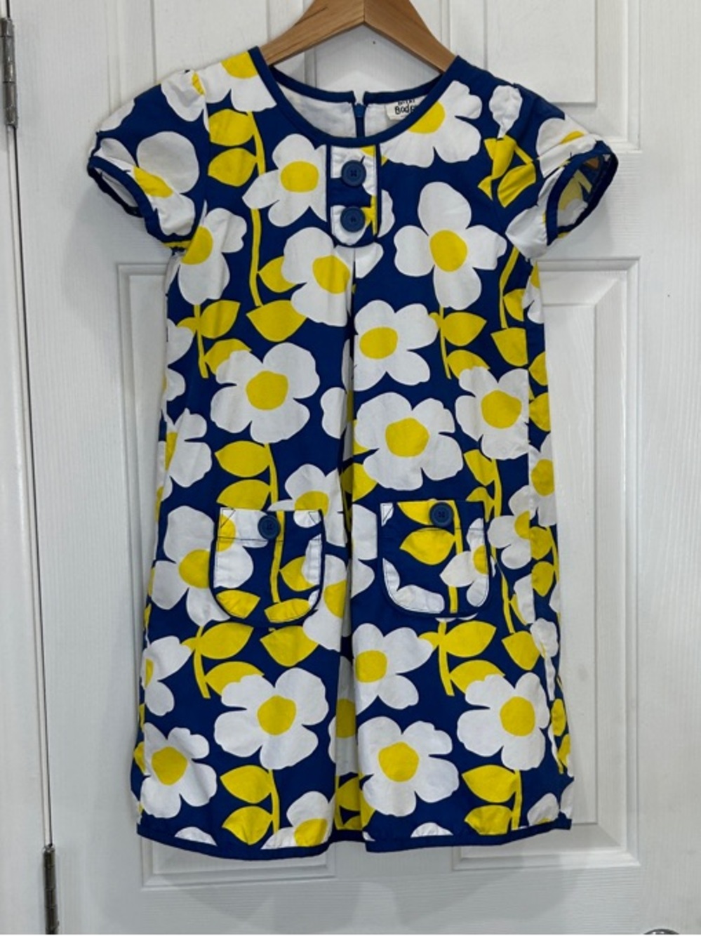 Mini Boden Navy Blue Dress with White and Yellow Floral Print